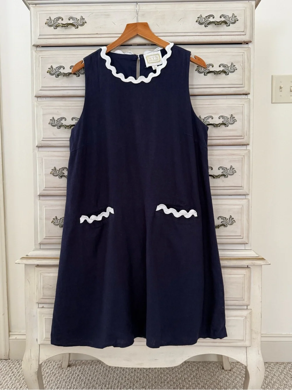 Vici Navy Linen Coastal Hamptons Preppy Dress - Picture 2 of 5